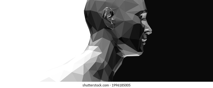 Abstract Digital Human Head. Face Side View. Time To Think. Giving It A Little Thought. Minimalistic Design For Business Presentations, Flyers Or Posters. 3d Vector Illustration.