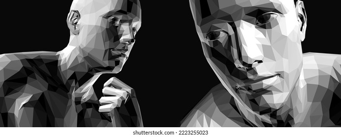 Abstract digital human head. Face side view. Time to think. Giving it a little thought. Minimalistic design for business presentations, flyers or posters. 3d vector illustration.