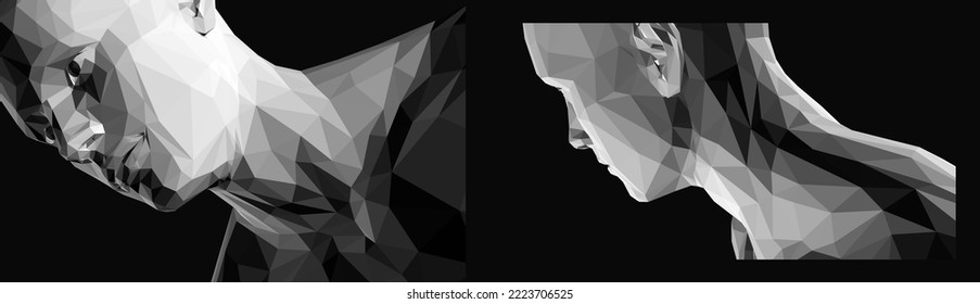 Abstract digital human head. Face side view. Time to think. Giving it a little thought. Minimalistic design for business presentations, flyers or posters. 3d vector illustration.