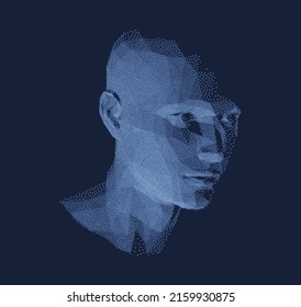 Abstract digital human head. Technology and robotics concept. 3D vector illustration. Design for business presentations, flyers or posters. 