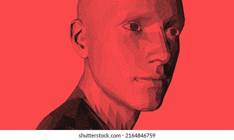 Resumen de la cabeza humana digital. Concepto de tecnología y robótica. Ilustración vectorial 3D. Diseño para presentaciones de negocios, volantes o carteles. 