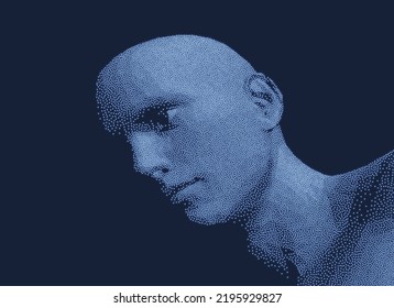 Resumen de la cabeza humana digital. Concepto de tecnología y robótica. Ilustración vectorial 3D. Diseño para presentaciones de negocios, volantes o carteles. 