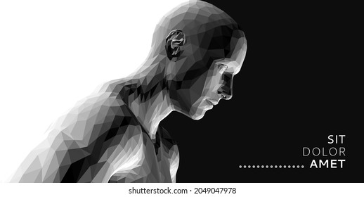 Abstract digital human head. Time to think. Minimalistic design for business presentations, flyers or posters. 3d vector illustration.