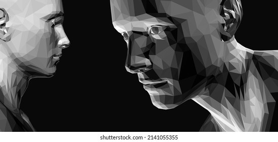 Abstract Digital Human Head. Time To Think. Minimalistic Design For Business Presentations, Flyers Or Posters. 3d Vector Illustration.