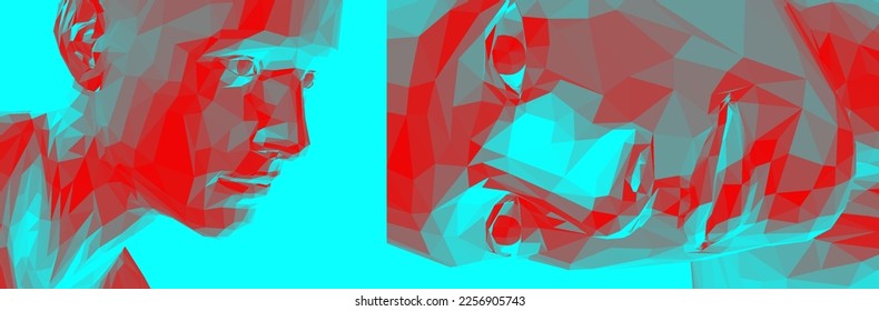 Abstract digital human head. Time to think. Giving it a little thought. Minimalistic design for business presentation, flyer or poster. 3d vector illustration.