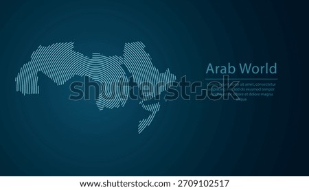 Abstract digital illustration of the Arab World map formed with glowing circular lines