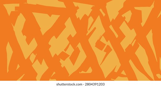 An abstract digital illustration featuring bold, chaotic orange brush strokes crisscrossing over a light orange background, creating a vibrant texture or pattern suitable for design projects.