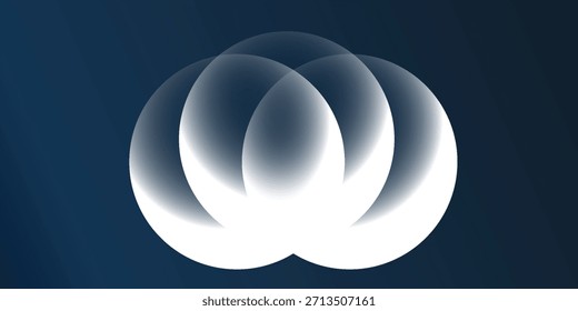 Una ilustración digital abstracta que presenta múltiples círculos blancos traslúcidos superpuestos que crean un efecto luminoso en capas contra un fondo degradado azul oscuro, lo que sugiere profundidad y diseño moderno.