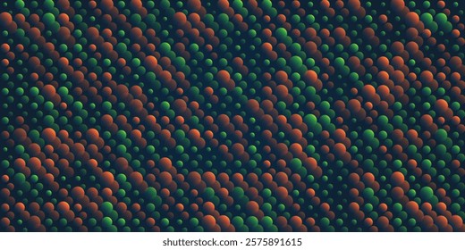 Abstract Digital Illustration Featuring a Pattern of Glowing Red and Green Multi Layered Bubbles of Random Sizes on a Dark Background. Perfect for Futuristic Scientific or Technological-themed Designs