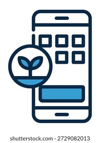 Ilustración digital Abstractas que representa una interfaz de teléfono inteligente con un ícono de plántula que indica crecimiento e integración tecnológica