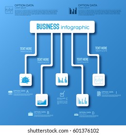 Abstract digital infographic concept with flowchart and business icons on blue background vector illustration