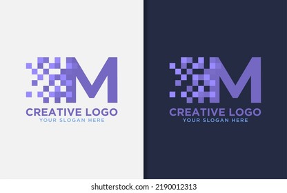 Abstract Digital Initial Letter M with Minimalist Concept Logo Design.
