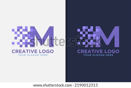Abstract Digital Initial Letter M with Minimalist Concept Logo Design.
