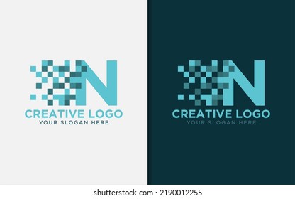 Abstract Digital Initial Letter N with Minimalist Concept Logo Design.