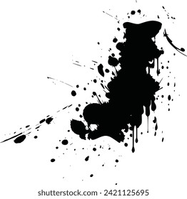 Abstract digital ink splatters, black blobs, grunge illustration.