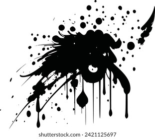 Abstract digital ink splatters, black blobs, grunge illustration.