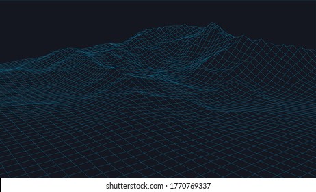 Abstract digital landscape. 3d futuristic vector illustration Wireframe landscape background. Mesh structure.