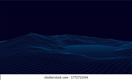 Abstract digital landscape. 3d futuristic vector illustration Wireframe landscape background. Mesh structure.