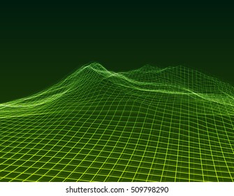 Abstract Digital Landscape Background. Cyberspace Landscape Grid. Vector Illustration.