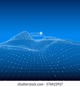 Abstract digital landscape. Cyber or technology background.Vector illustration.