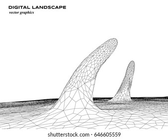 Abstract digital landscape. Cyber or technology background.Vector illustration.