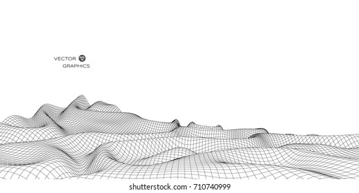 Abstract digital landscape. Cyber or technology background.Vector illustration.