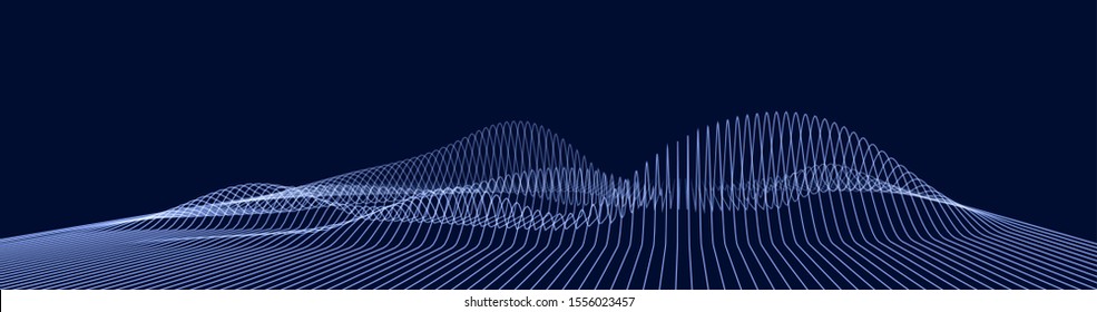 Abstract Digital Landscape With Flowing Lines. Cyber Or Technology Background.Vector Illustration