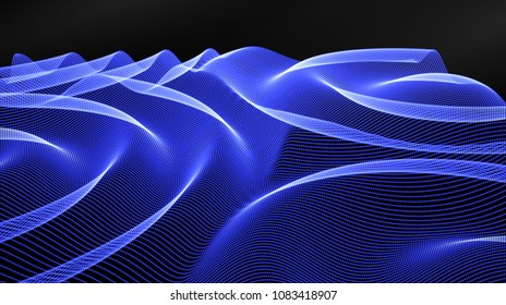 Abstract digital landscape with flowing particles. Cyber or technology background.Vector illustration.