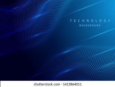 Abstract digital landscape with flowing particles. Cyber technology digital background in wavy futuristic style