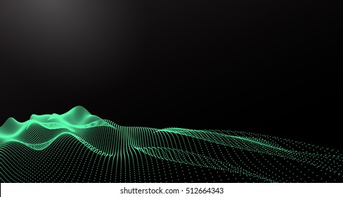 Abstract digital landscape with flowing particles. Cyber or technology background.Vector illustration.