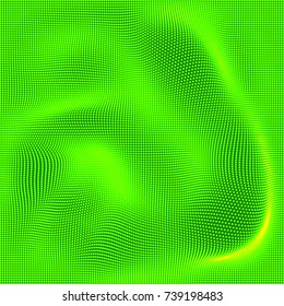 Abstract digital landscape with flowing particles and stars on horizon. Cyber or technology background.Vector illustration.