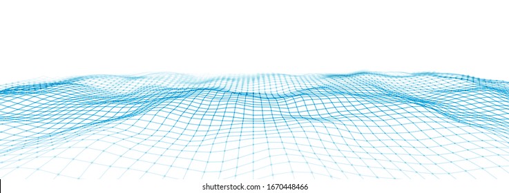 Abstract digital landscape with flowing particles.Abstract 3D big data visualization. Cyber or technology background.

