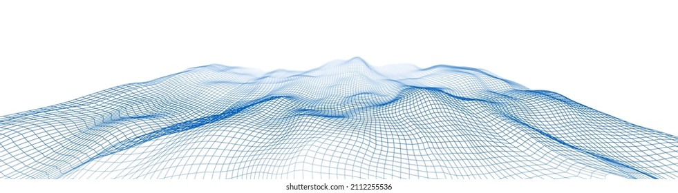 Abstract digital landscape with flowing particles.Abstract 3D big data visualization. Cyber or technology background.