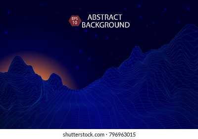 Abstract digital landscape geographic grid. Wireframe 3d background grid. Vector illustration.