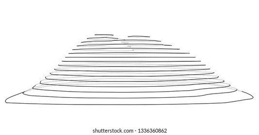 Abstract digital landscape outline. Vector rendering of 3d. Wire-frame style. The layers of visible and invisible lines are separated