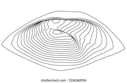Abstract digital landscape outline. Vector rendering of 3d. Wire-frame style. The layers of visible and invisible lines are separated