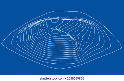 Abstract digital landscape outline. Vector rendering of 3d. Wire-frame style. The layers of visible and invisible lines are separated
