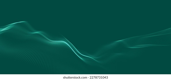 Abstract digital landscape with particles dots. Wireframe landscape background. Big Data. 3d futuristic vector illustration. Retro Sci-Fi Background.