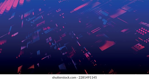 Abstract digital landscape with particles dots. Wireframe landscape background. Big Data. 3d futuristic vector illustration. Retro Sci-Fi Background.
