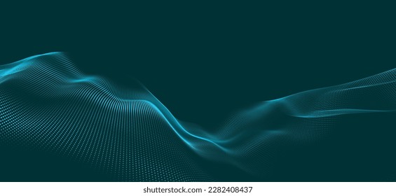 Abstract digital landscape with particles dots. Wireframe landscape background. Big Data. 3d futuristic vector illustration. Retro Sci-Fi Background.