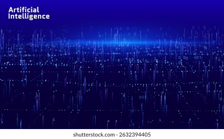 Abstract digital landscape particles dots stars horizon wireframe background Big Data 3D futuristic vector illustration 80s retro sci-fi
