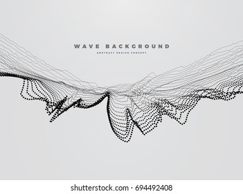 Abstract digital landscape with surface particles, black and white