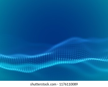 Abstract digital landscape or waves with flowing particles. Big data or technology background. Visualization of sound waves. Virtual reality concept: 3D digital surface. EPS 10 vector illustration.