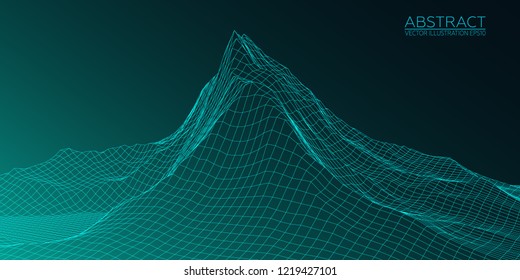 Abstract digital landscape. Wireframe 3D landscape background. Abstract vector mountains. Vector Image EPS10