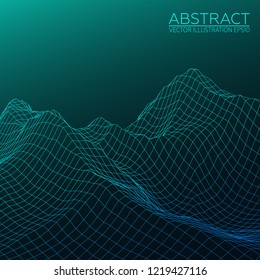 Abstract digital landscape. Wireframe 3D landscape background. Abstract vector mountains. Vector Image EPS10