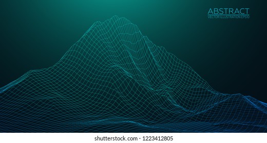 Abstract digital landscape. Wireframe 3D landscape background. Abstract vector mountains. Vector Image EPS10