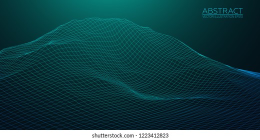Abstract digital landscape. Wireframe 3D landscape background. Abstract vector mountains. Vector Image EPS10