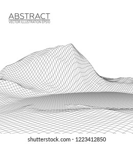 Abstract digital landscape. Wireframe 3D landscape background. Abstract vector mountains. Vector Image EPS10