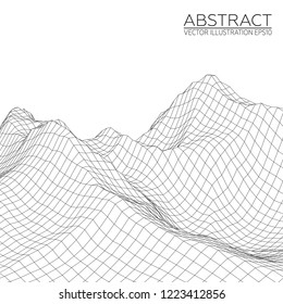 Abstract digital landscape. Wireframe 3D landscape background. Abstract vector mountains. Vector Image EPS10