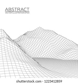 Abstract digital landscape. Wireframe 3D landscape background. Abstract vector mountains. Vector Image EPS10